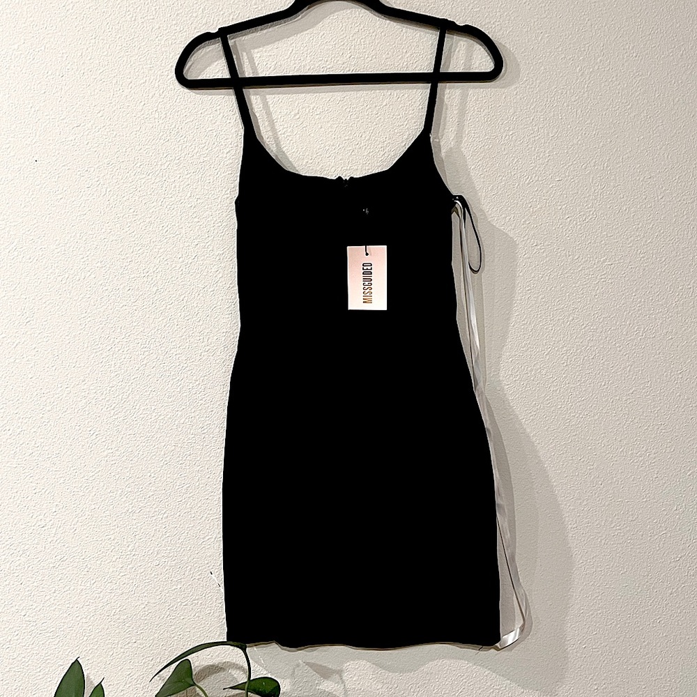 Silky fabric (faux), black, mini dress